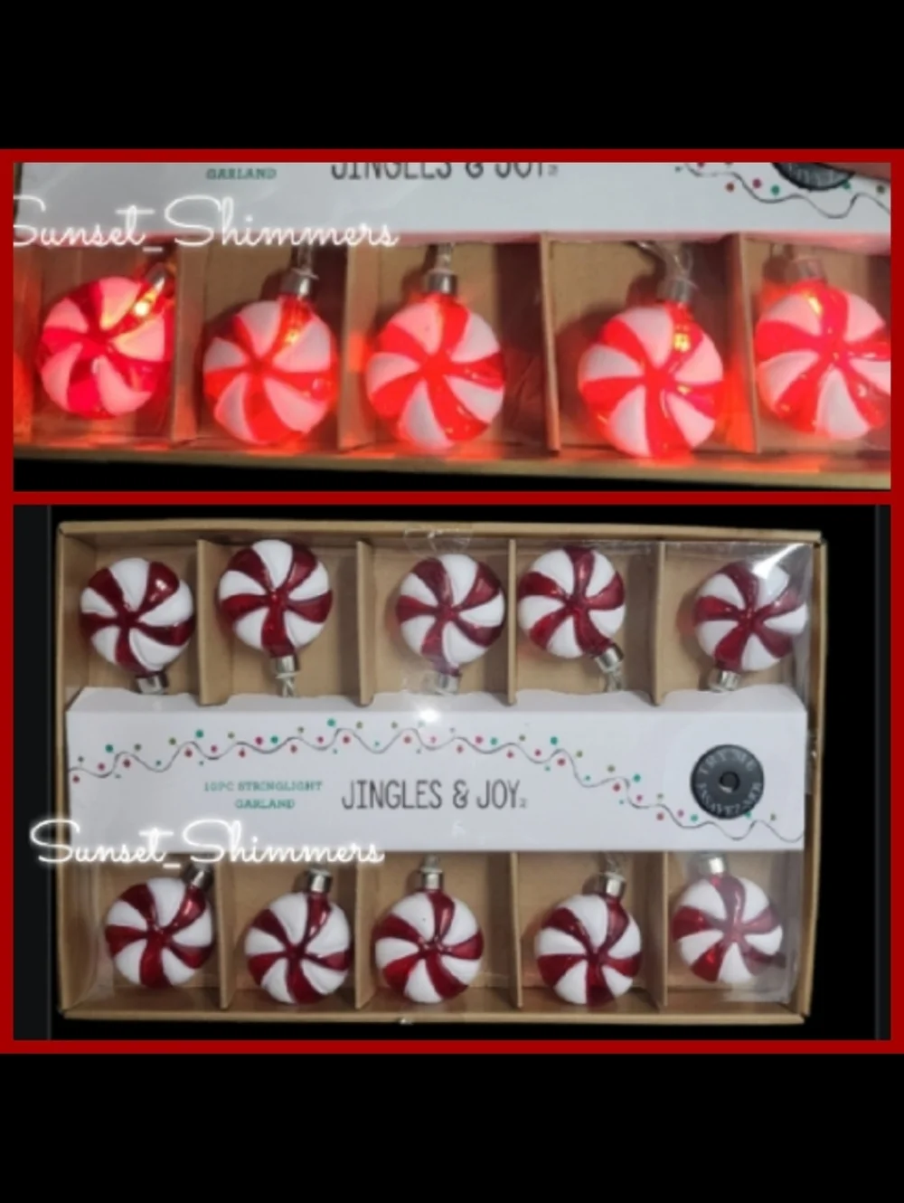 10pc Vintage String Light Garland 10' Red White Peppermint Candy Cane Swirl New